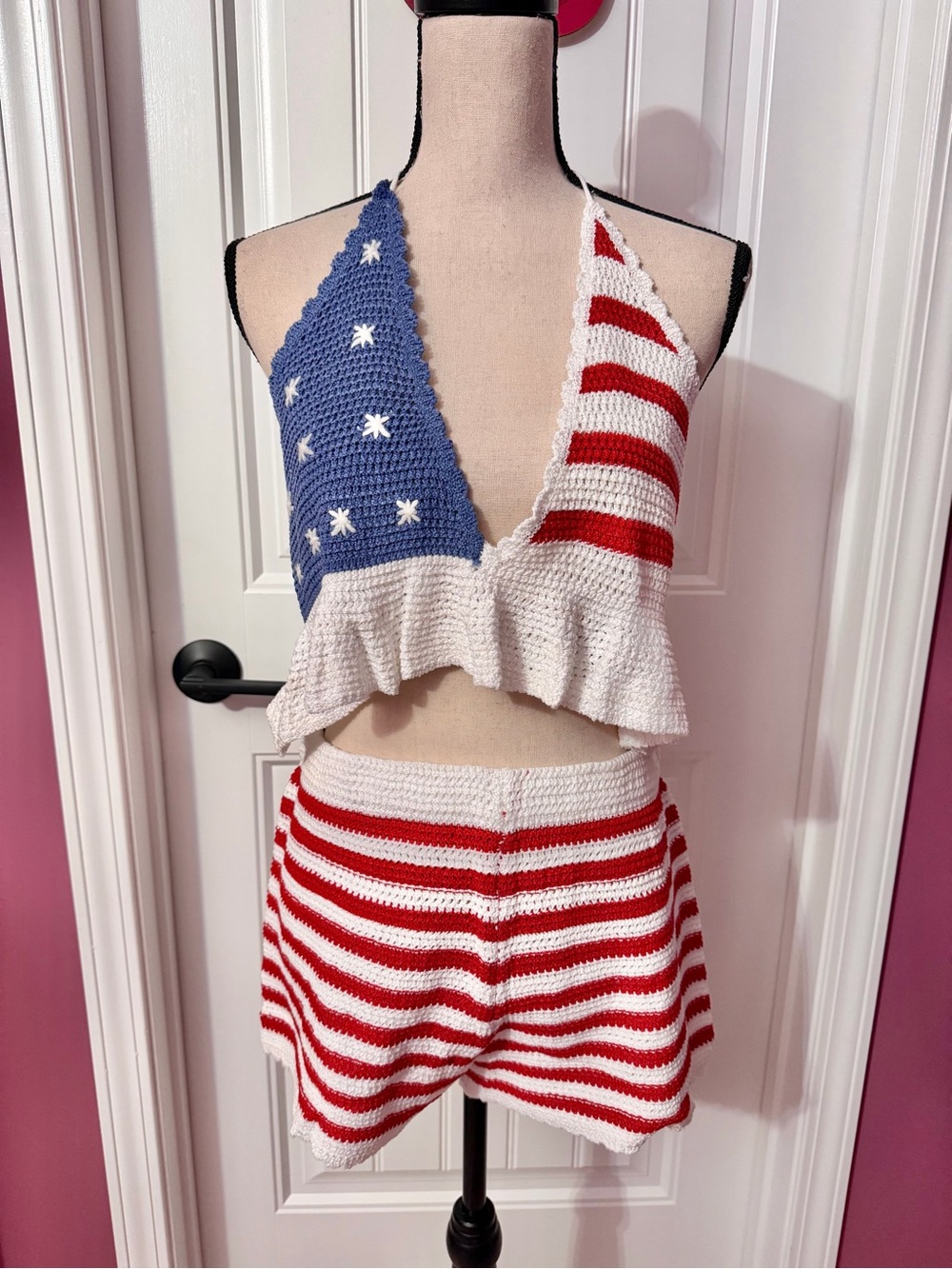 July 4th Americana Stars & Stripes Crochet Top & Shorts Red, White, & Blue